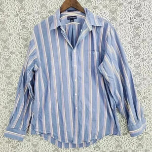 Lands' Enad Supper Fine 2 ply Yarn Striped Button Down Men's Shirt Size 16.5/ L